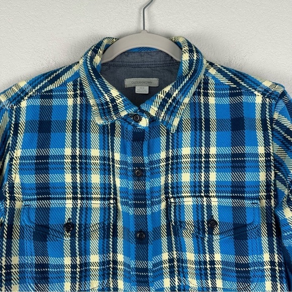 Outerknown Blue Yellow Plaid Blanket Shacket Shirt Jacket Size XS Small - Picture 2 of 7